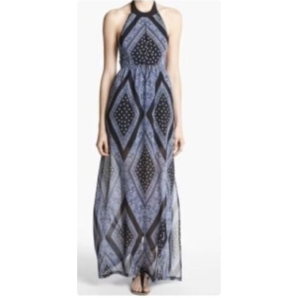 Nordstrom Like Mynded Halter Open Back Keyhole Front Printed Detail Maxi Dress